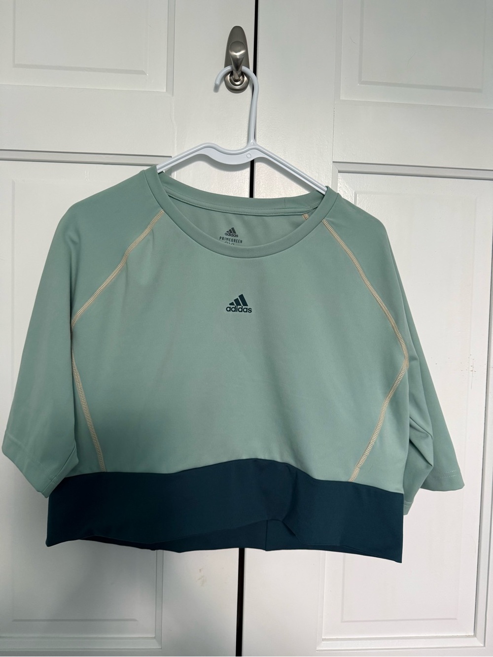adidas Sage Green Crop Top with Teal Hem